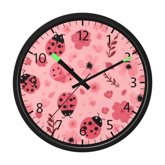 DIXRUYEE Voice Activated LED Night 12in Clock with Pink Ladybug Floral Pattern