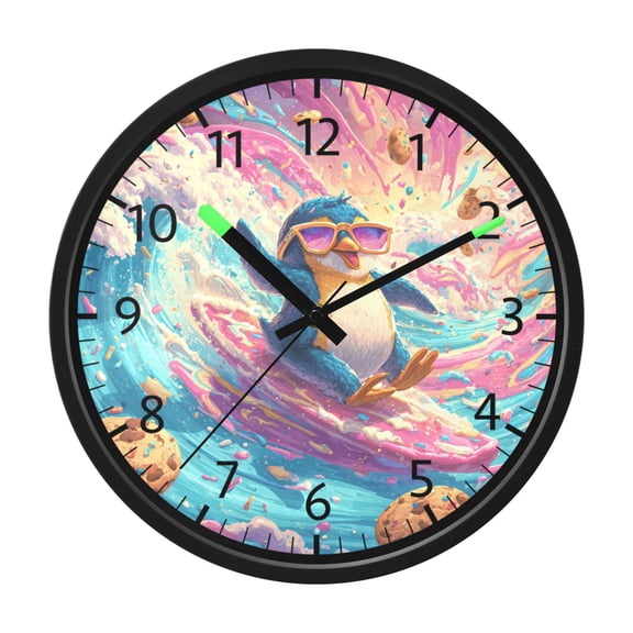 DIXRUYEE Voice Activated LED Night 12in Clock with Psychedelic Cookie Surf Penguin Pattern