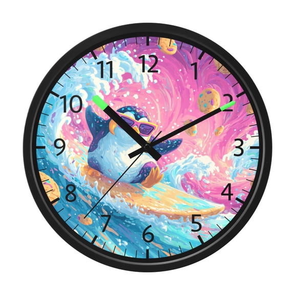 DIXRUYEE Voice Activated LED Night 12in Clock with Psychedelic Surf Penguin Pattern