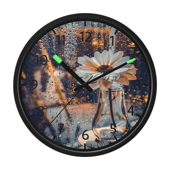 DIXRUYEE Voice Activated LED Night 12in Clock with Rainy Window with Daisy Pattern