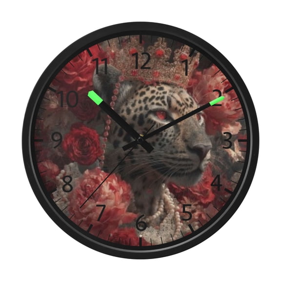 DIXRUYEE Voice Activated LED Night 12in Clock with Regal Leopard Rose Crown Pattern