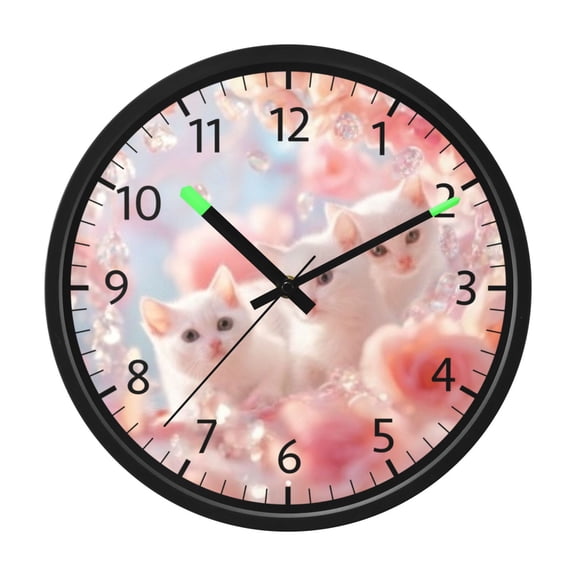 DIXRUYEE Voice Activated LED Night 12in Clock with Rose Kitten Cluster Pattern