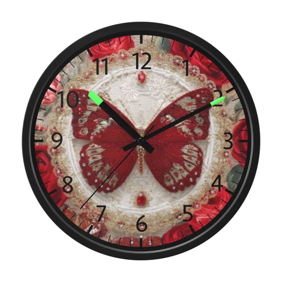 DIXRUYEE Voice Activated LED Night 12in Clock with Ruby Butterfly Pattern