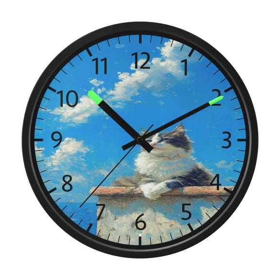 DIXRUYEE Voice Activated LED Night 12in Clock with Seaside Cat's Sky Gaze Pattern