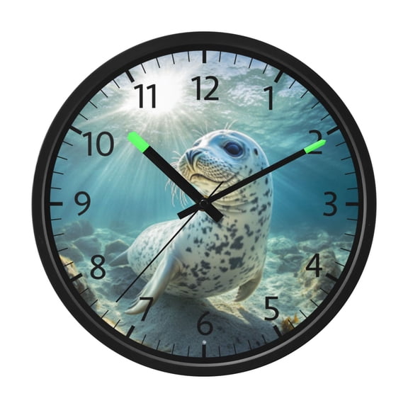 DIXRUYEE Voice Activated LED Night 12in Clock with Serene Seal in Underwater Glow Pattern