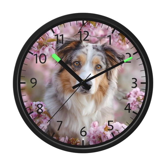 DIXRUYEE Voice Activated LED Night 12in Clock with Soft Cherry Blossom Collie Pattern