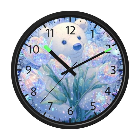 DIXRUYEE Voice Activated LED Night 12in Clock with Sparkle Bear Pattern