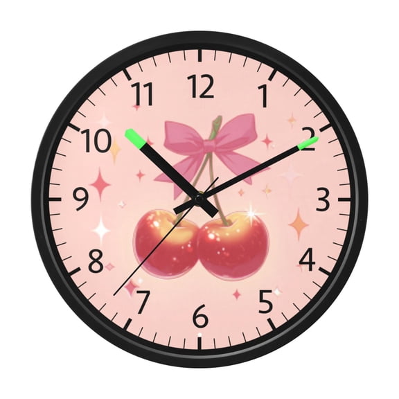 DIXRUYEE Voice Activated LED Night 12in Clock with Sparkly Cherry Ribbon Charm Pattern