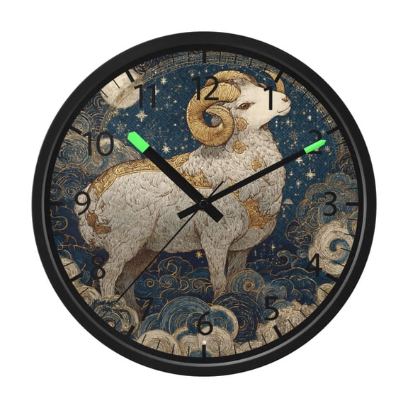 DIXRUYEE Voice Activated LED Night 12in Clock with Stellar Ornate Ram Pattern