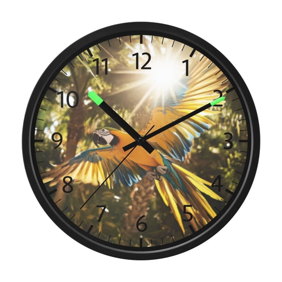 DIXRUYEE Voice Activated LED Night 12in Clock with Sunlit Parrot in The Forest Canopy Pattern