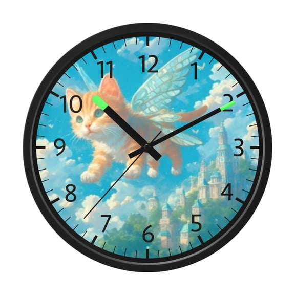 DIXRUYEE Voice Activated LED Night 12in Clock with Sunlit Winged Kitten Pattern