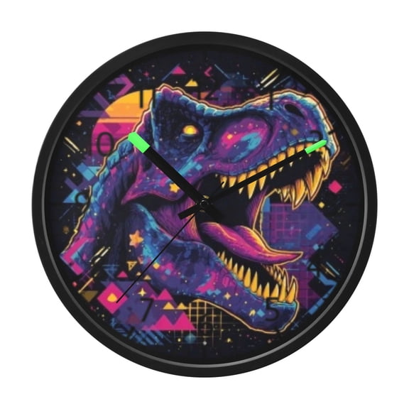 DIXRUYEE Voice Activated LED Night Wall Clock Size:12in Sunset Cosmic T-rex Pattern