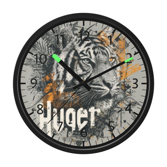DIXRUYEE Voice Activated LED Night 12in Clock with Tigers & Tiles Pattern