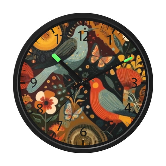 DIXRUYEE Voice Activated LED Night 12in Clock with Vibrant Bird & Floral Mosaic Pattern