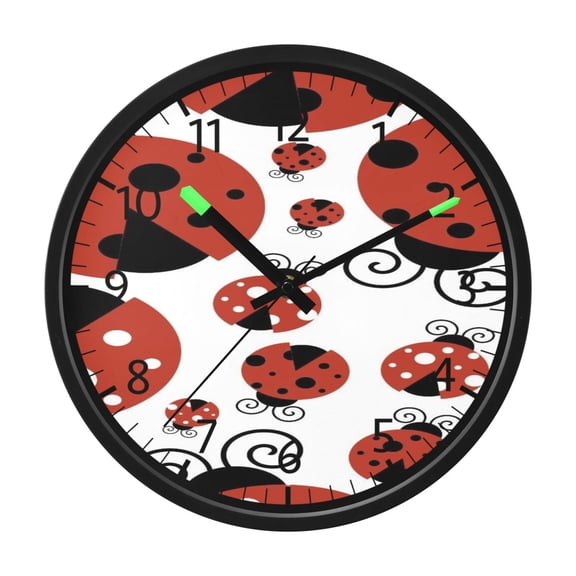 DIXRUYEE Voice Activated LED Night 12in Clock with Whimsical Ladybugs Carnival Pattern