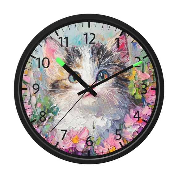DIXRUYEE Voice Activated LED Night 12in Clock with Whiskered Wonder in Petals Pattern