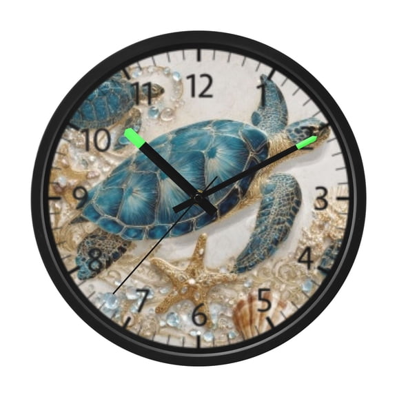 DIXRUYEE Voice Activated LED Night Wall Clock Size:12in Azure Jeweled Turtle Pattern