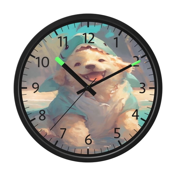 DIXRUYEE Voice Activated LED Night Wall Clock Size:12in Beach Pup Shark Fun Pattern