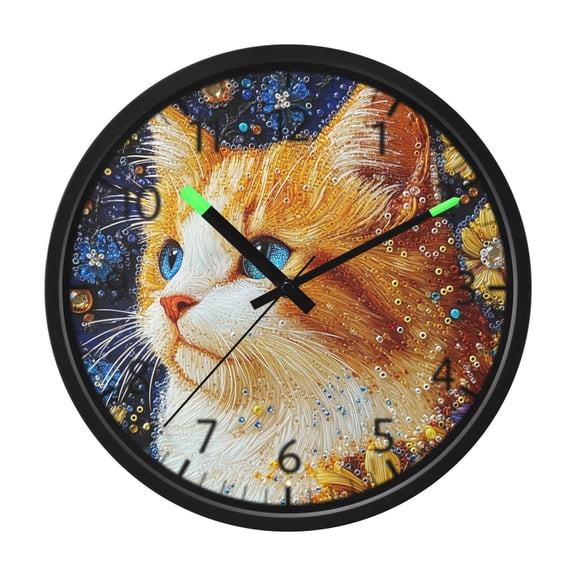 DIXRUYEE Voice Activated LED Night Wall Clock Size:12in Bejeweled Cat Among Blooms Pattern