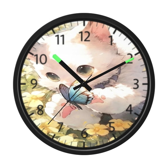 DIXRUYEE Voice Activated LED Night Wall Clock Size:12in Butterfly and Kitty Friendship Pattern