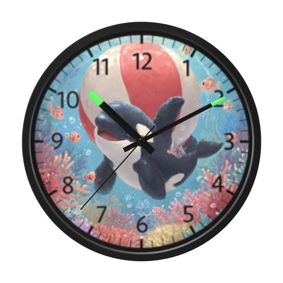 DIXRUYEE Voice Activated LED Night Wall Clock Size:12in Coral Orca Fun Pattern