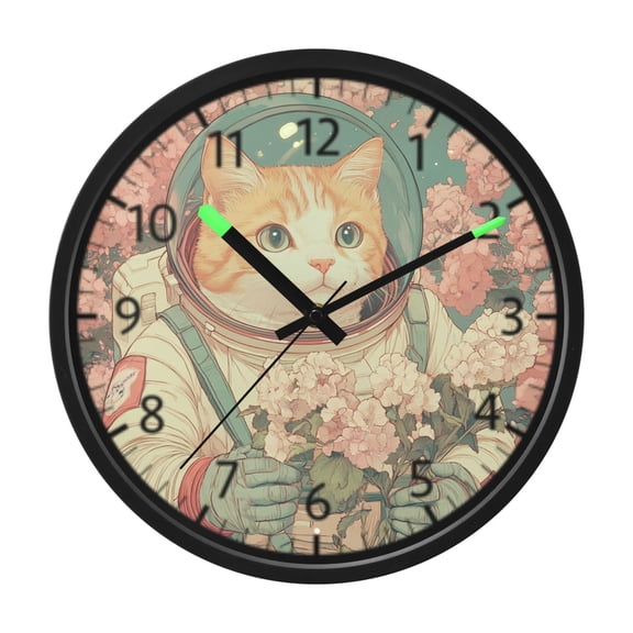 DIXRUYEE Voice Activated LED Night Wall Clock Size:12in Cosmic Kitty Flora Pattern