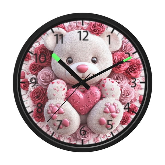 DIXRUYEE Voice Activated LED Night Wall Clock Size:12in Cuddly Bear in Floral Embrace Pattern