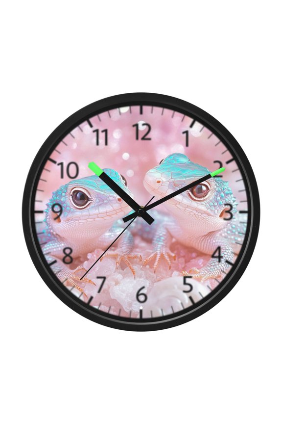 DIXRUYEE Voice Activated LED Night Wall Clock Size:12in Cute Geckoes Pattern