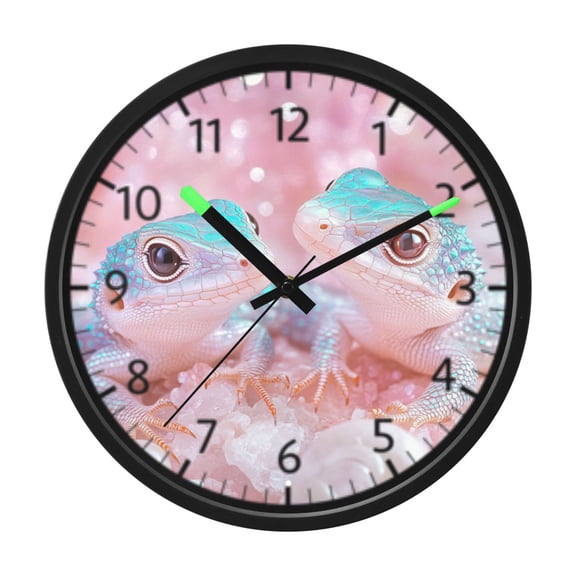 DIXRUYEE Voice Activated LED Night Wall Clock Size:12in Cute Geckoes Pattern