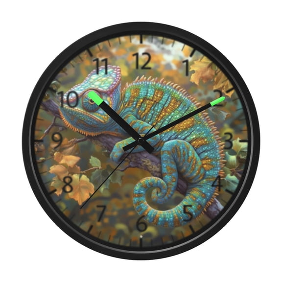 DIXRUYEE Voice Activated LED Night Wall Clock Size:12in Decorative Chameleon on Leaves Pattern