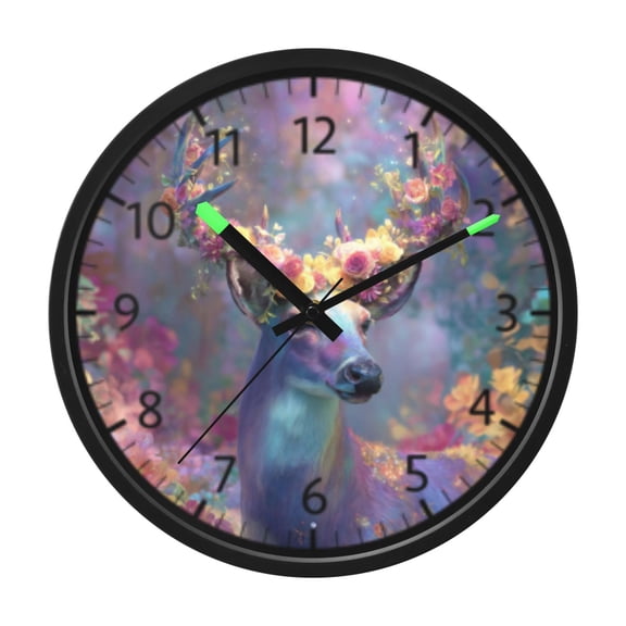 DIXRUYEE Voice Activated LED Night Wall Clock Size:12in Deer with Blossoms Pattern