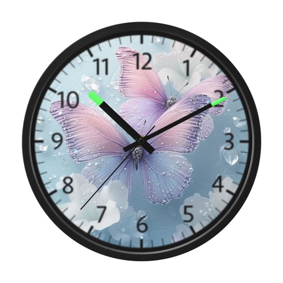 DIXRUYEE Voice Activated LED Night Wall Clock Size:12in Dreamy Butterfly in Bloom Pattern