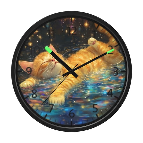 DIXRUYEE Voice Activated LED Night Wall Clock Size:12in Dreamy Cat Splash Pattern