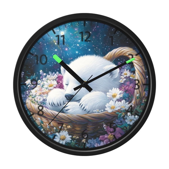 DIXRUYEE Voice Activated LED Night Wall Clock Size:12in Dreamy Polar Bear Pattern