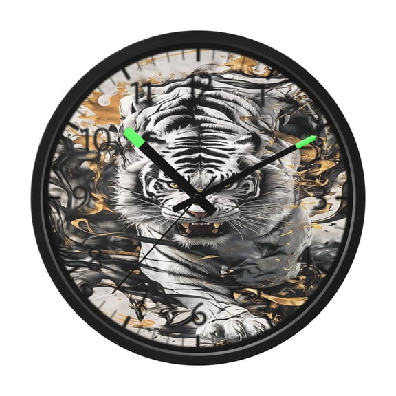 DIXRUYEE Voice Activated LED Night Wall Clock Size:12in Emerald Storm Tiger Pattern
