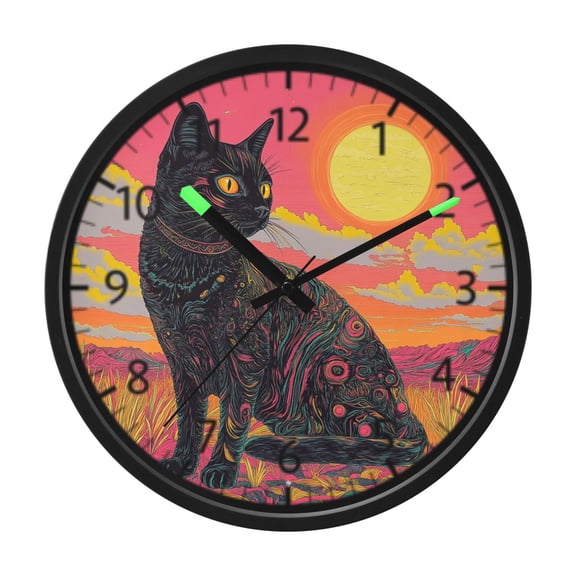 DIXRUYEE Voice Activated LED Night Wall Clock Size:12in Enchanted Sunlit Cat Pattern