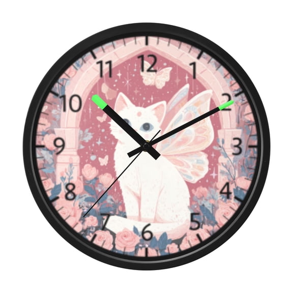 DIXRUYEE Voice Activated LED Night Wall Clock Size:12in Fairy Cat's Rose Arch Pattern