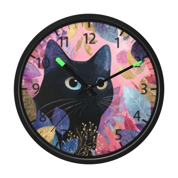 DIXRUYEE Voice Activated LED Night Wall Clock Size:12in Floral Black Cat Pattern