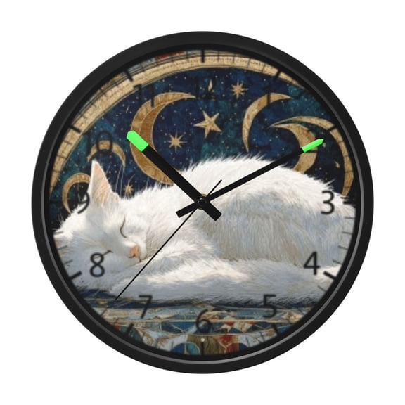 DIXRUYEE Voice Activated LED Night Wall Clock Size:12in Moon Star Sleeping Cat Pattern