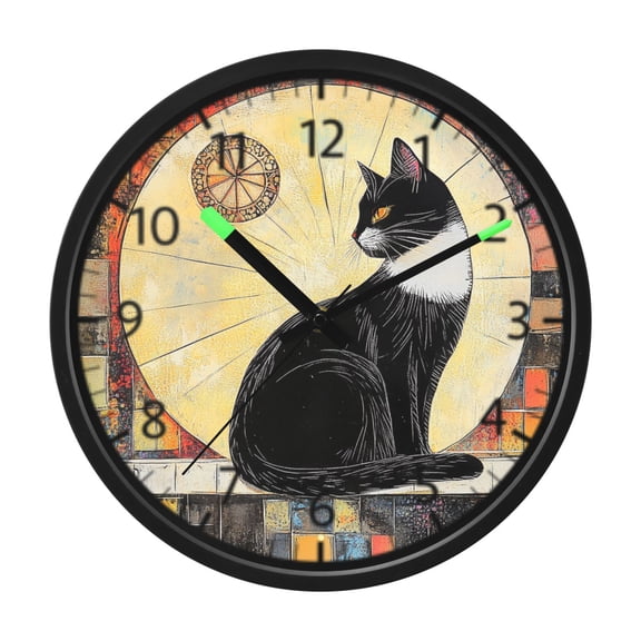 DIXRUYEE Voice Activated LED Night Wall Clock Size:12in Mystical Black Cat at Dawn Pattern