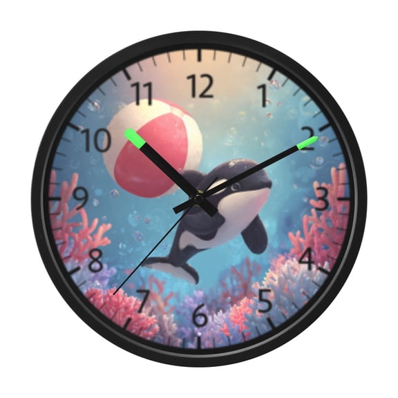 DIXRUYEE Voice Activated LED Night Wall Clock Size:12in Orca Beach Ball Pattern