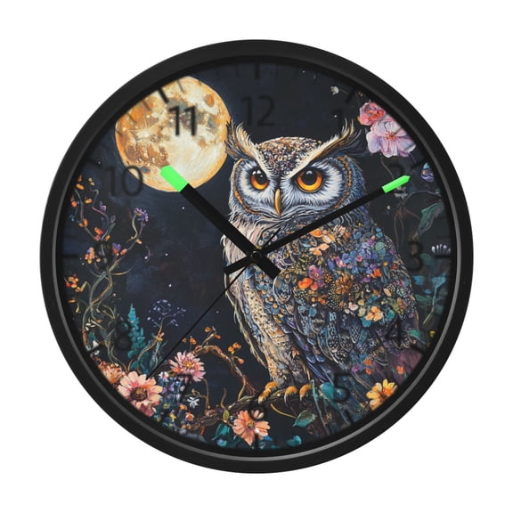 DIXRUYEE Voice Activated LED Night Wall Clock Size:12in Owl under The Moonlight Pattern