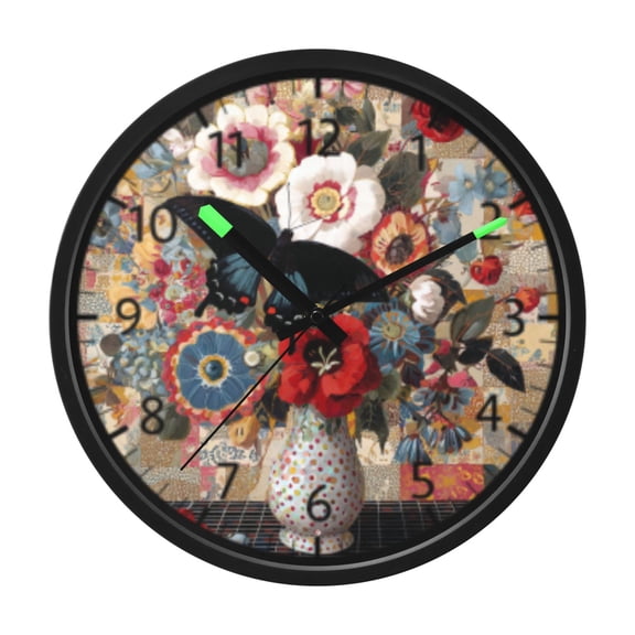 DIXRUYEE Voice Activated LED Night Wall Clock Size:12in Patchwork Bloom Pattern