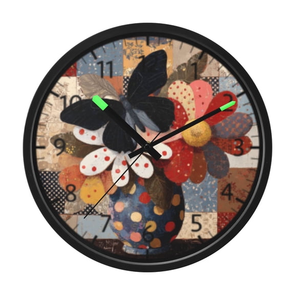 DIXRUYEE Voice Activated LED Night Wall Clock Size:12in Patchwork Blossoms Pattern