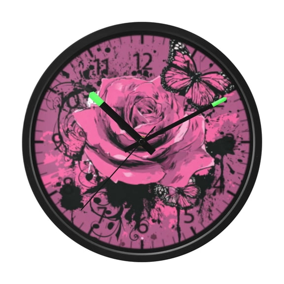 DIXRUYEE Voice Activated LED Night Wall Clock Size:12in Pink Rose Butterfly Pattern