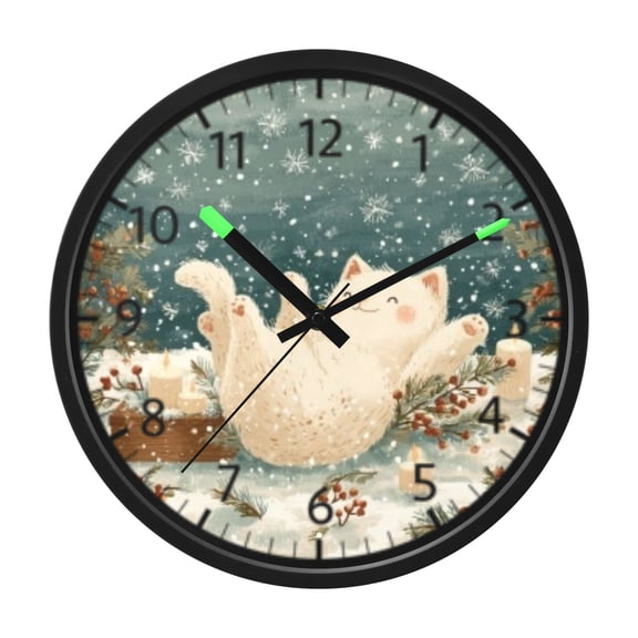 DIXRUYEE Voice Activated LED Night Wall Clock Size:12in Playful Cat Winter Pattern