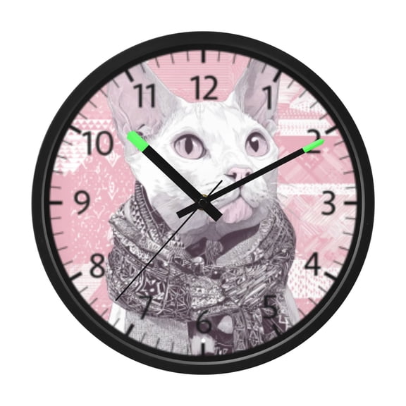 DIXRUYEE Voice Activated LED Night Wall Clock Size:12in Scarfed White Cat Pattern