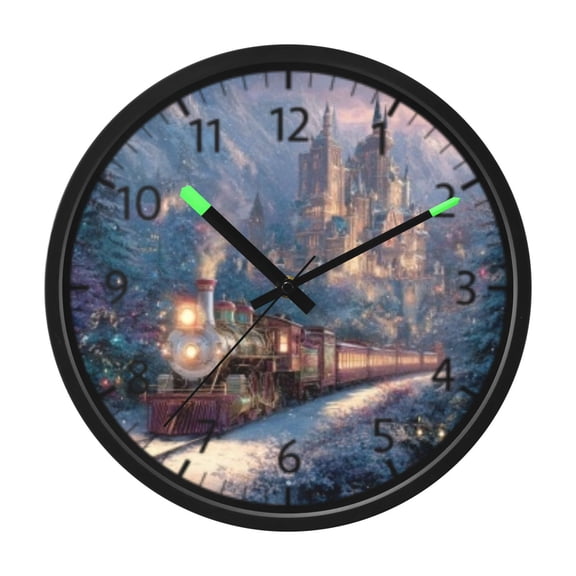 DIXRUYEE Voice Activated LED Night Wall Clock Size:12in Snowy Castle Train Pattern