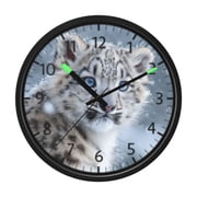 DIXRUYEE Voice Activated LED Night Wall Clock Size12in Snowy Leopard Cub Focus Pattern