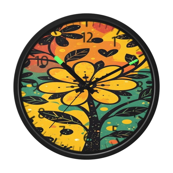 DIXRUYEE Voice Activated LED Night Wall Clock Size:12in Sunny Floral Tree Burst Pattern